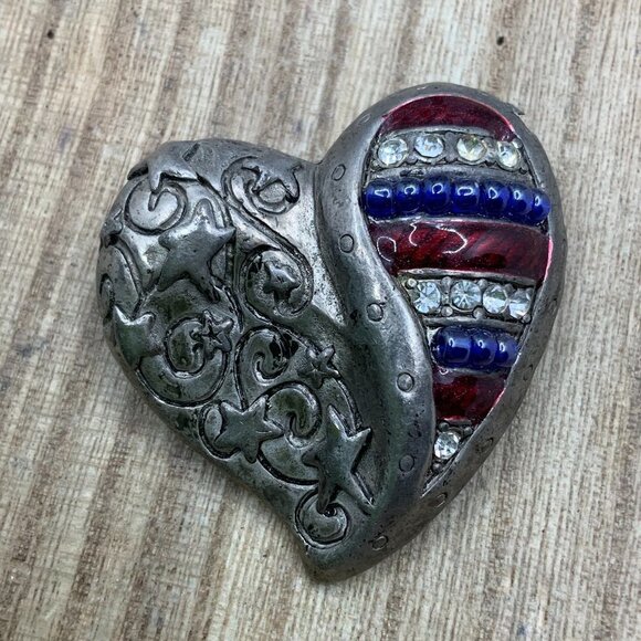 Chico's Vintage Distressed Heart Silver Tone Rhinestone Brooch Pin - Picture 1 of 5